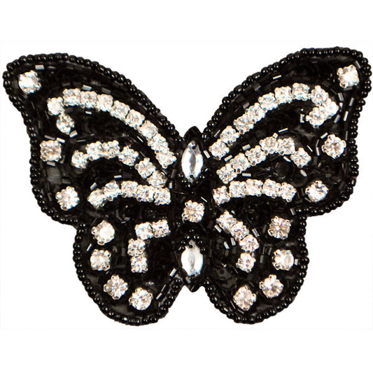Radiant Beaded Rhinestone Butterfly Sequin Applique/Patch - SM5995BK