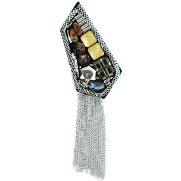 Diagonal Beaded Brooch with Chains  - Multi Colors