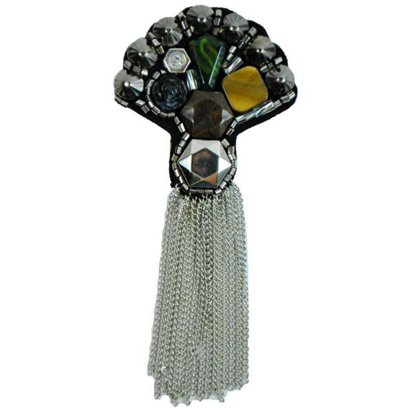 Fan Beaded Brooch with Chains  - Multi Colors