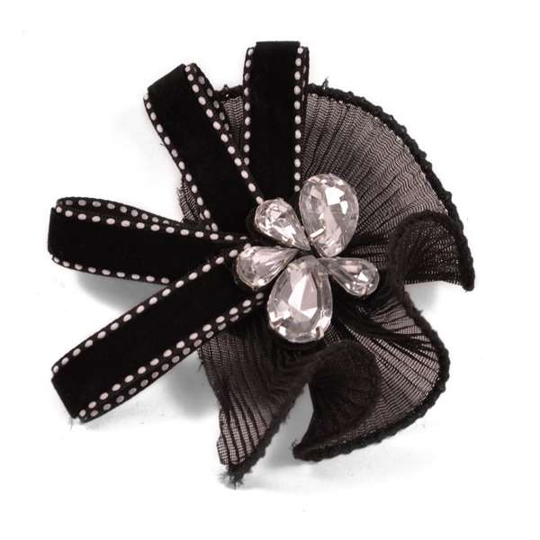 Pandora Sheer Fabric Brooch Pin Hair Clip  - Black