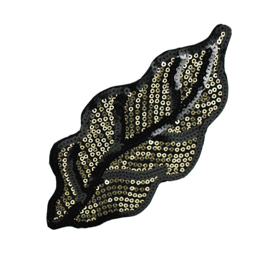 Ornate Leaf Sequin Applique/Patch  - Black/ Gold