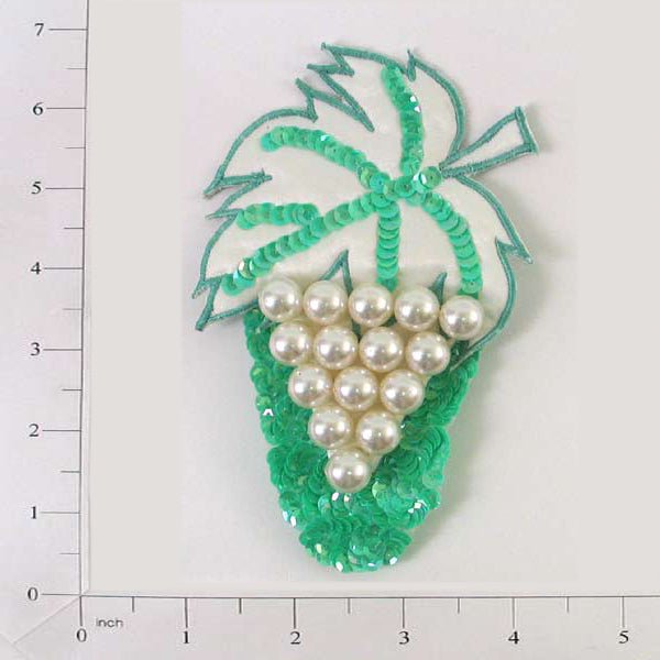 Grape Cluster Sequin Applique/Patch  - White/Green