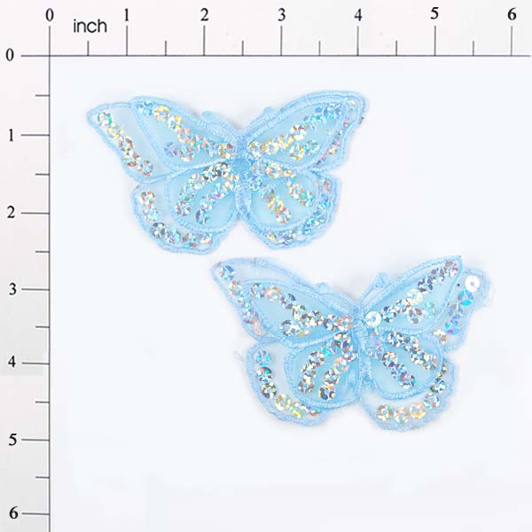 Iron-On Butterfly Sequin Applique Pack of 2  - Light Blue