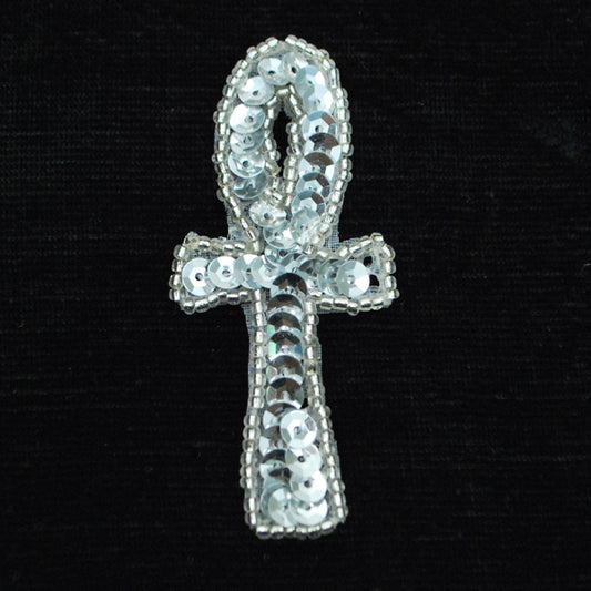Ankh Sequin Cross Applique/Patch  - Silver