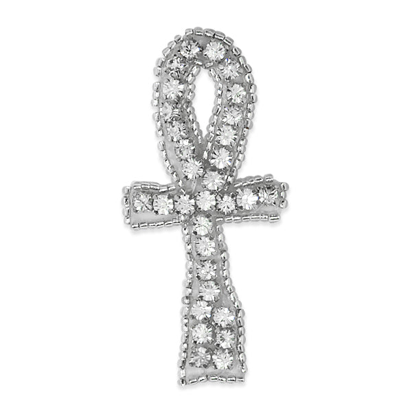 2 3/4" X 1 1/8" Ankh Rhinestone Cross Applique/Patch  - Silver