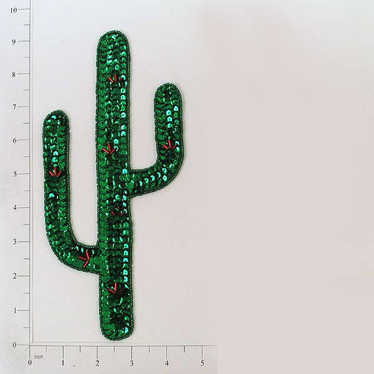 9" x 4 1/4" Desert Cactus Sequin Applique/Patch  - Green Multi