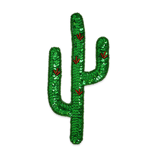 6 1/2" x 3" Desert Cactus Sequin Applique/Patch  - Green Multi
