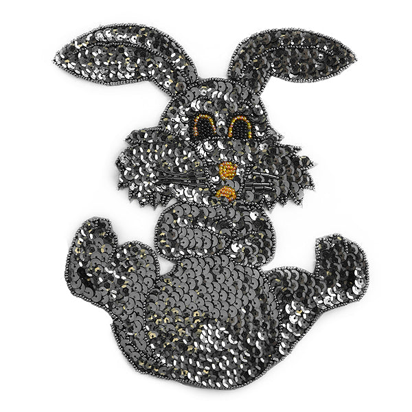 8 1/2" x 6 3/4" Bunny Rabbit Sequin Applique/Patch  - Gunmetal