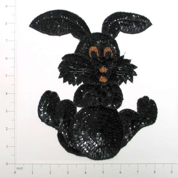 8 1/2" x 6 3/4" Bunny Rabbit Sequin Applique/Patch  - Black