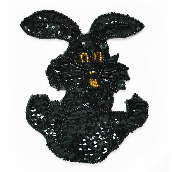 4 1/2" x 3 3/4" Bunny Rabbit Sequin Applique/Patch  - Black