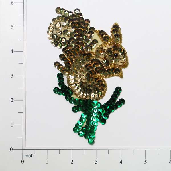 Squirrel Sequin Applique  - Gold Multi