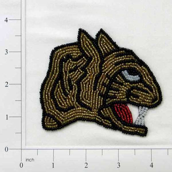 3 3/4" x 3 1/2" Tiger Face Beaded Applique/Patch  - Multi Colors