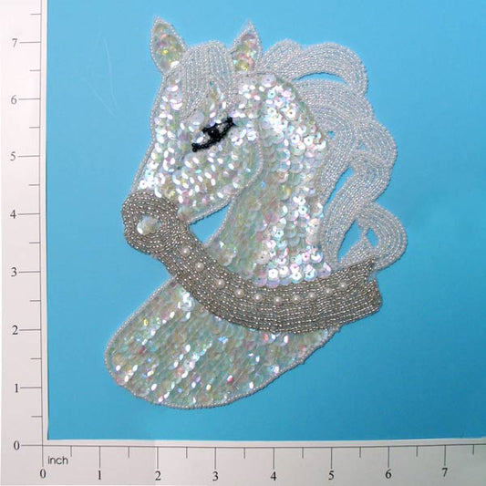 Horse Head Sequin Applique  - Crystal Aurora Borealis
