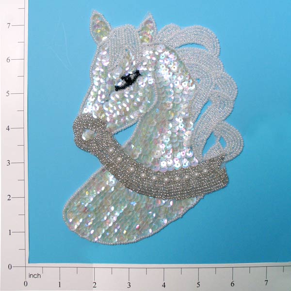 Horse Head Sequin Applique   - Crystal Aurora Borealis