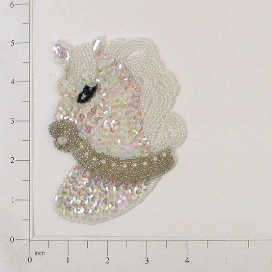 Horse Head Sequin Applique/Patch  - Crystal Aurora Borealis
