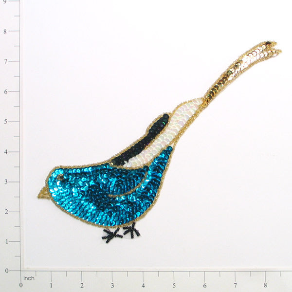 Blue Jay Sequin Applique/Patch  - Aqua Multi