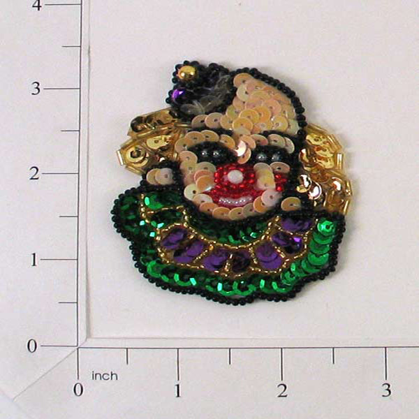 2 3/4" x 2 1/4" Mardi Gras Clown Face Sequin Applique/Patch  - Multi Colors