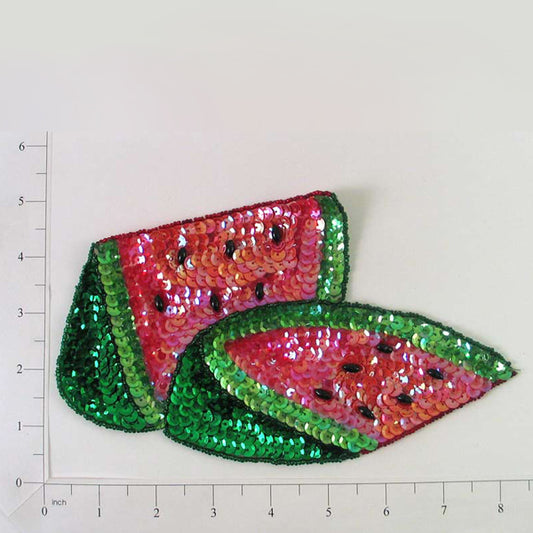 8 1/2" x 4 3/4" Watermelon Slice Sequin Applique/Patch  - Multi Colors