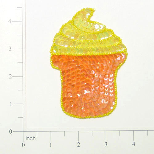 Cup of Ice Cream Sequin Applique/Patch  - Yellow Multi