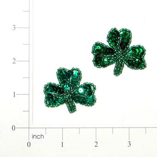 St. Patrick's Shamrock Sequin Applique/Patch Pack of 2  - Kelly Green