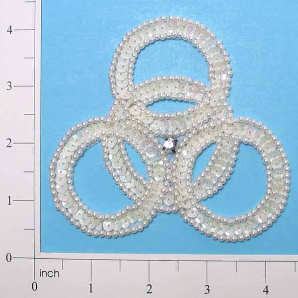 Interlocking Rings Sequin Applique/Patch  - White Aurora Borealis