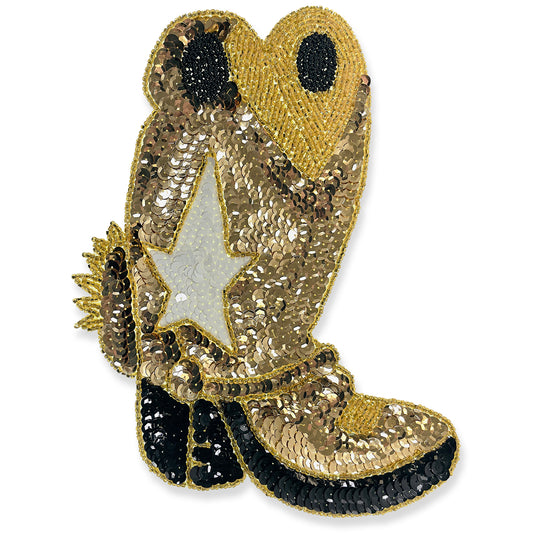 Cowboy Boot Sequin Applique  - Gold Multi
