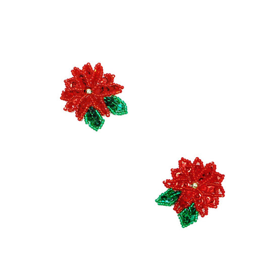 Poinsettia with Holly Sequin Applique/Patch Pack of 2
