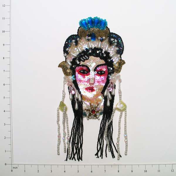 Oriental Lady Face Sequin Applique/Patch  - Multi Colors