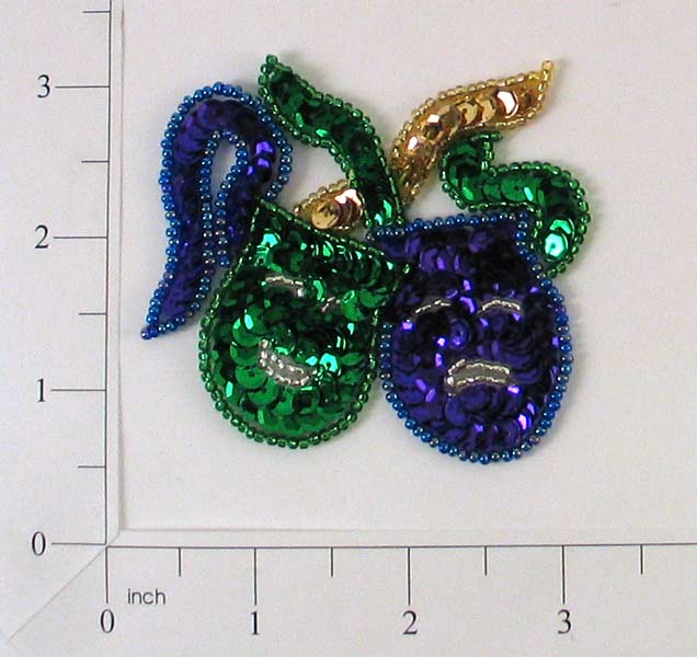 2 7/8" x 2 7/8" Mardi Gras Drama Mask Sequin Applique/Patch  - Multi Colors