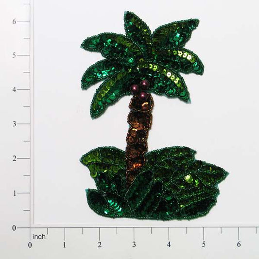 6 1/4" x 4" Single Palm Tree Sequin Applique/Patch  - Green Multi