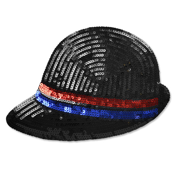Iron-on Sequin Derby Hat Applique/Patch  - Black