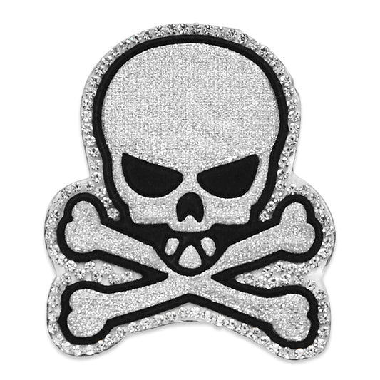 Embroidered Skull Iron-on Applique/Patch  - Silver