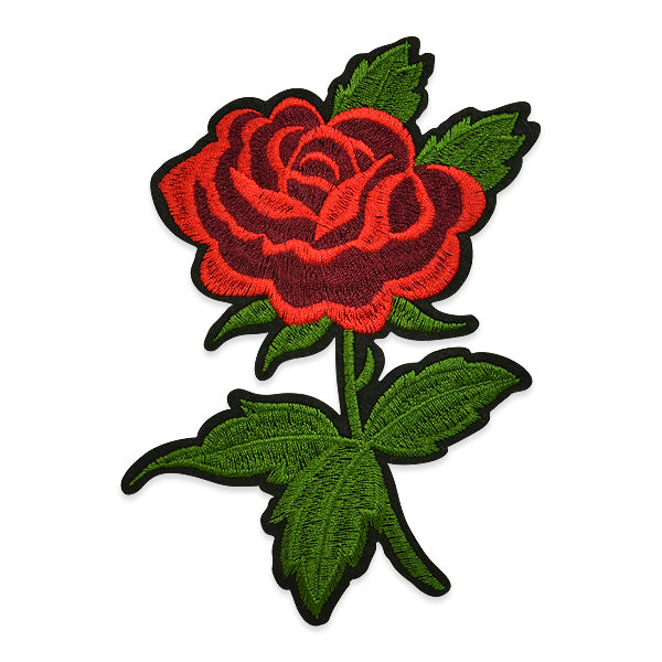 Clarita Iron-on Embroidered Rose Applique/Patch  - Red/Green