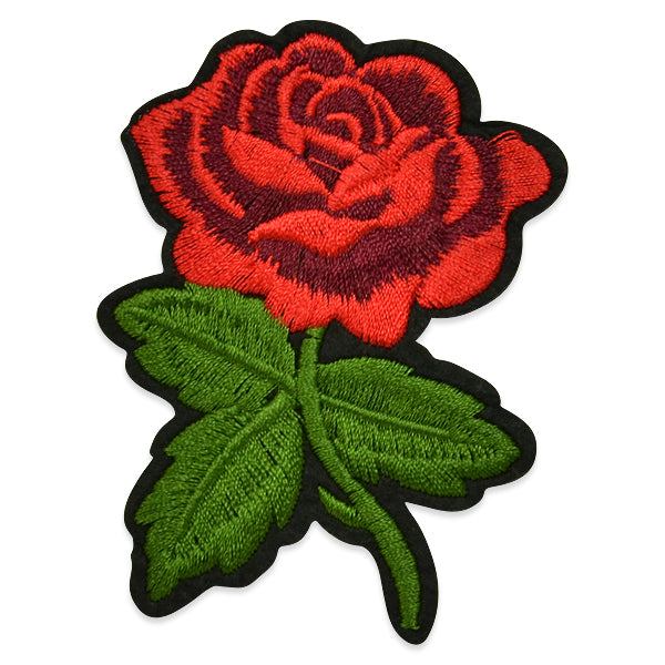 Marita Iron-on Embroidered Rose Applique/Patch  - Red/Green