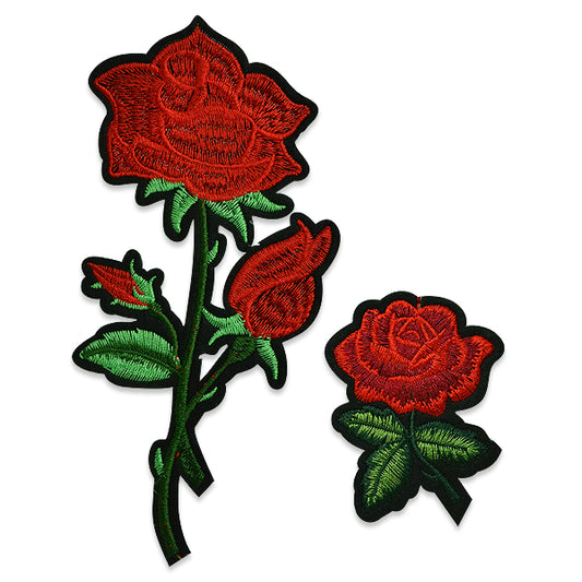 Maye Red Roses Flower Embroidered Iron On Patch 2 Pack