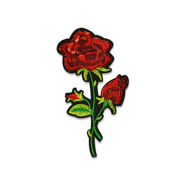 Daria Sequin Iron-on Embroidered Rose Applique/Patch 6 1/4" x 3 5/16"