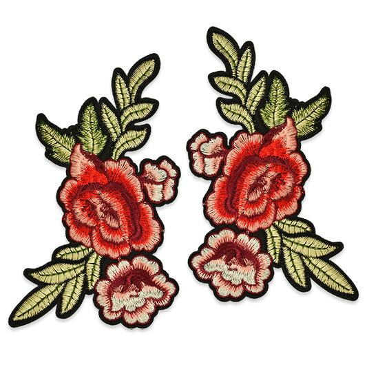 Janna Iron On Embroidered Rose Applique/Patch
 Pair  - Red