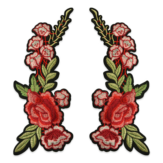 Trina Iron On Embroidered Roses Applique/Patch 11 1/4" x 5" 
 Pair  - Red