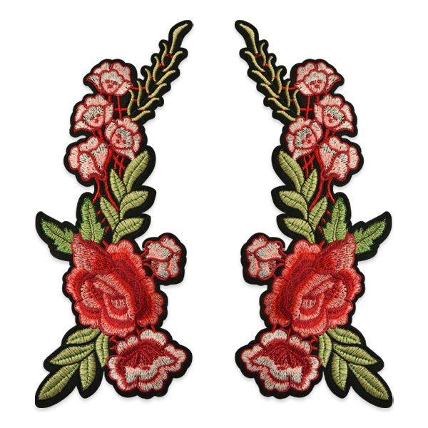 Trina Iron On Embroidered Roses Applique/Patch 11 1/4" x 5" 
 Pair  - Red