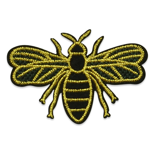 Sugar Bee Iron On Embroidered Applique/Patch Patch  - Black/ Gold