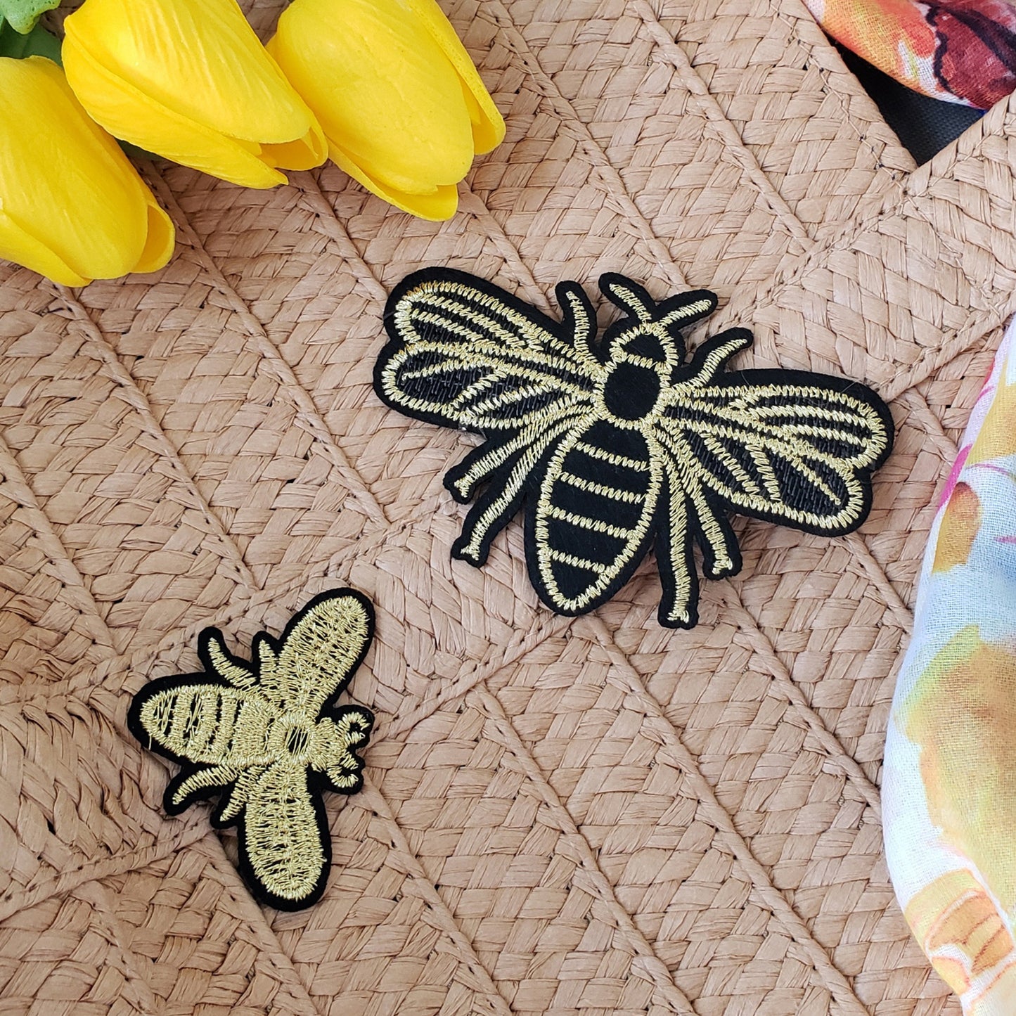 Busy Bees Embroidered Iron On Patch
 Collection  - Black/ Gold