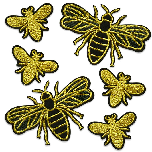 Busy Bees Embroidered Iron On Patch
 Collection  - Black/ Gold