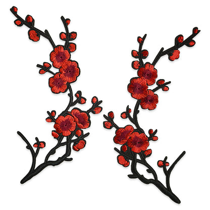 Precious Plum Blossom Pair Iron On Embroidered Applique/Patch Patch