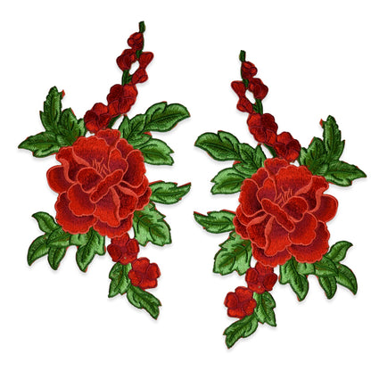 Draya Iron On Embroidered Large Flower Pair Applique/Patch Patch