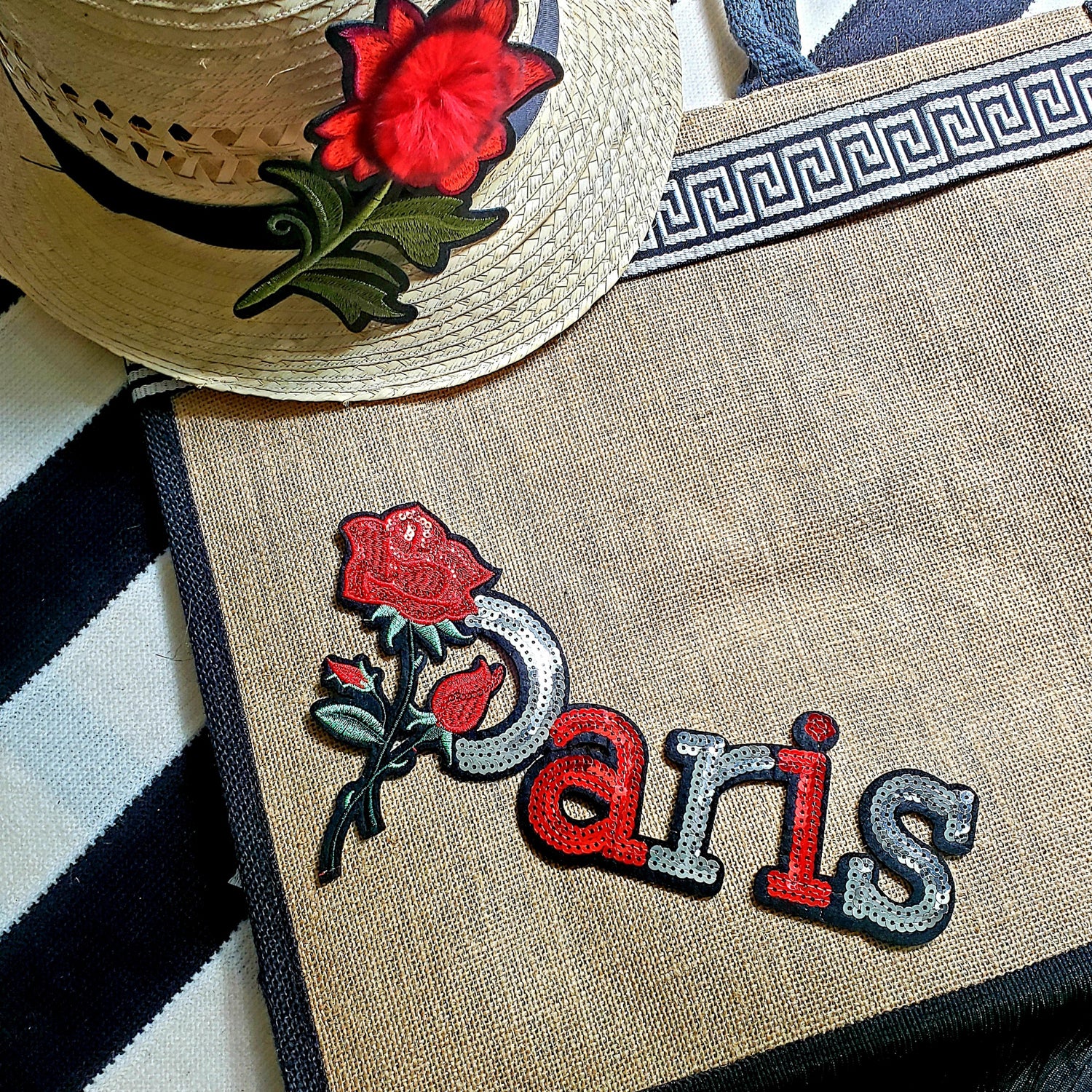 Rose in Paris Sequin Iron On Applique/Patch Patch