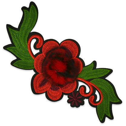 Kennedy Furry Rose Iron On Embroidered Applique/Patch Patch  - Red Multi