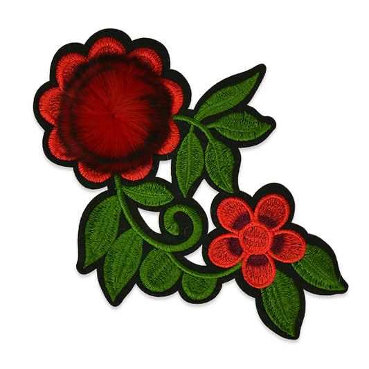 Jevaun Furry Rose Iron On Embroidered Applique/Patch Patch  - Red Multi
