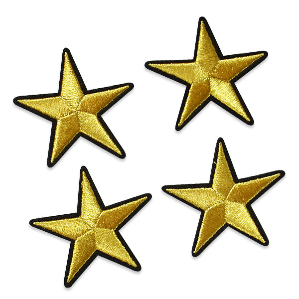 Star Lg 2.25" Iron On Applique/Patch Gold 4pc