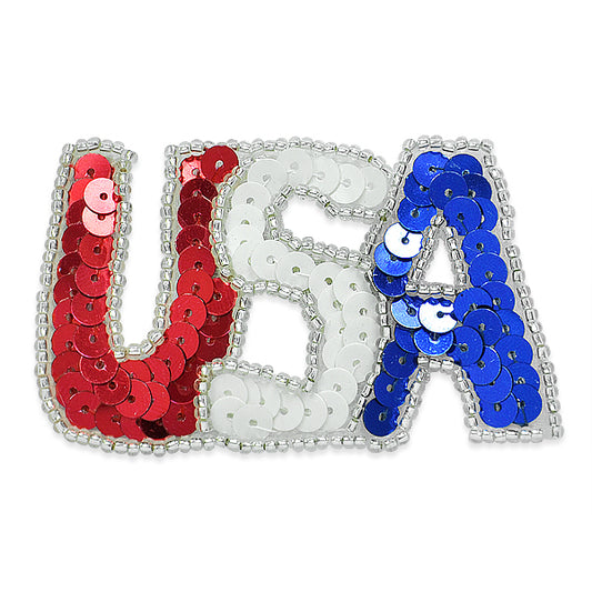 USA Sequin Applique/Patch with Pin  - Red White and Blue