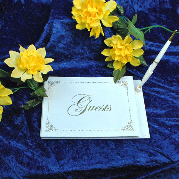 "Guests" Book w/Pen Set - White